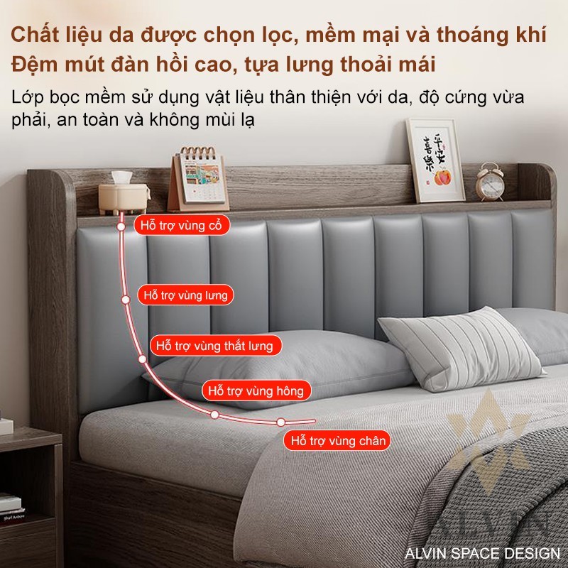 ALVIN Giường Đôi Gỗ Tự Nhiên Cao Cấp Ngăn Chứa Tiện Lợi, Chắc Chắn Và Sang Trọngv Bền ĐẹpĐầu Giường | BigBuy360 - bigbuy360.vn