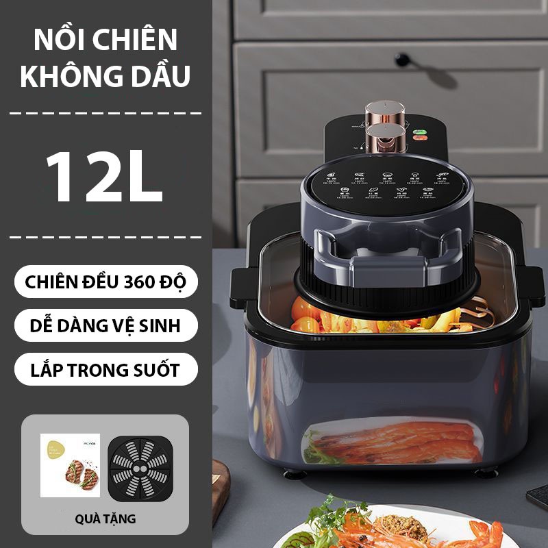 Nồi Chiên Không Dầu ECOMIX 12L Đa Năng , Chiên 360 độ - 2 Năm Bảo Hành