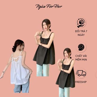  YOKI TOP- Áo Babydoll Hai Dây Cột Nơ Sau Ngâu For Her 