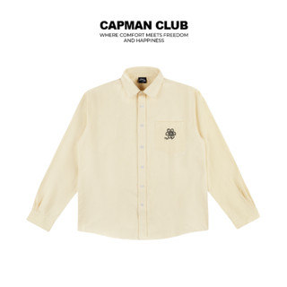 Áo sơ mi nam tay dài FLOWER vải Oxford sọc vàng CAPMAN CLUB, phom rộng trẻ trung, thoải mái