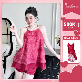 Bộ yếm nữ 3D cao cấp quần đùi chất liệu voan phối quần latin mềm mại, thoáng mát, thấm hút mồ hôi S957 loang rừng