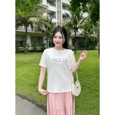 Áo thun nữ Evalover 3090 phối thêu chữ MAGICALK, thiết kể cổ tròn dáng xuông free size chất cotton