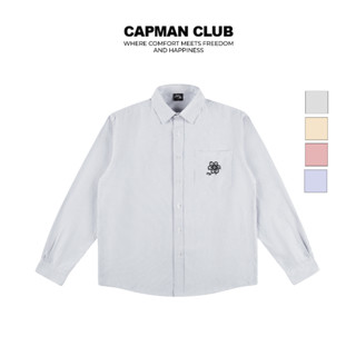 Áo sơ mi nam sọc Oxford tay dài FLOWER phom rộng CAPMAN CLUB, trẻ trung, thoải mái
