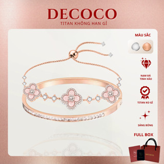 Set vòng tay cỏ 4 lá charm hoa & cuff titan không han gỉ ELISA DECOCO ( kèm Túi giấy + Hộp + Thiệp )