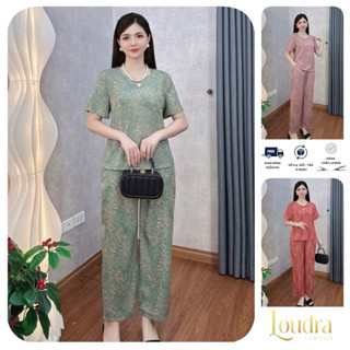  Bộ đồ lụa trung niên mặc nhà cho mẹ Loudra Fashion mềm mại hoạ tiết cộc tay quần dài B07 
