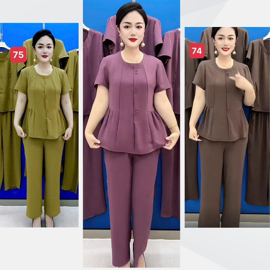Đồ bộ nữ trung niên cho mẹ mặc nhà chất đũi thái loai 1, đồ bộ trung niên mã ST35