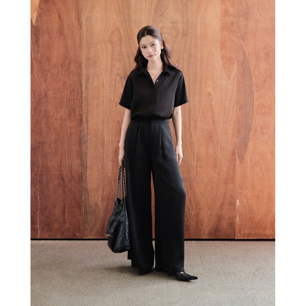 RUBIES Mona Shirt - Áo Sơ Mi Nữ Vải Lụa Tay Ngắn Cổ Đức | BigBuy360 - bigbuy360.vn