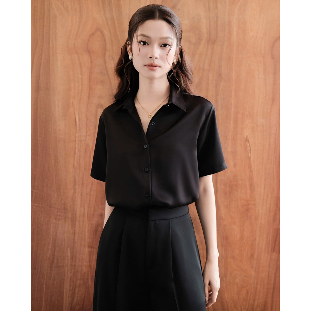 RUBIES Mona Shirt - Áo Sơ Mi Nữ Vải Lụa Tay Ngắn Cổ Đức | BigBuy360 - bigbuy360.vn