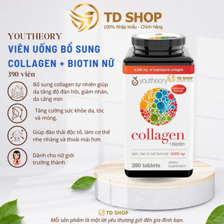   NK Mỹ date 11 2026  Viên uống bổ sung collagen vitamin C biotin YOUTHEORY hộp 390 viên - TD Shop 