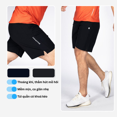 Quần Short Thể Thao Nam Livan LV24S04M301 Có Khóa Túi, Co Giãn Nhẹ, Mặc Tập Gym, Chạy Bộ, Đá Banh, Mặc Hàng Ngày