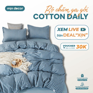  Bộ Chăn Ga Gối Cotton 3D Mịn Decor Bo Chun 10cm Hạn Chế Nhăn Xù 