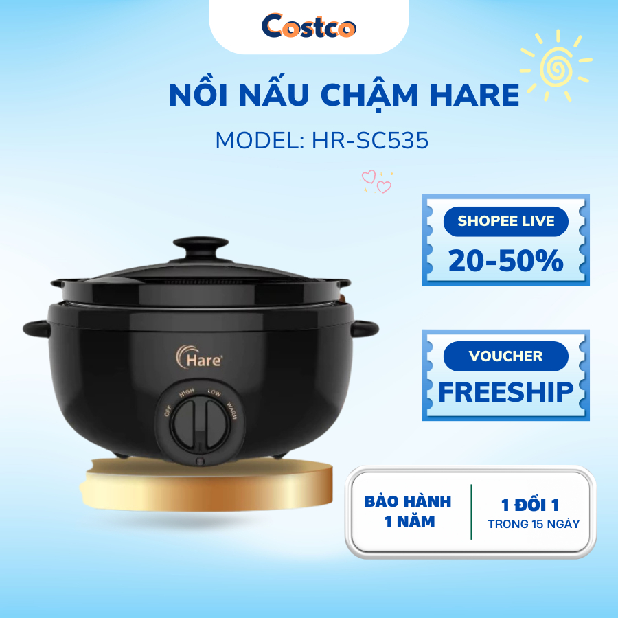 Nồi Nấu Chậm HARE HR-SC535 3.5L – Hầm, Hấp, Nấu Cháo Giữ Trọn Dưỡng Chất Bảo Hành 12 Tháng