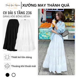 Chân Váy Midi Dáng Dài 5 Tầng Xòe Bồng Bềnh Lưng Chun Co Giãn Có Lớp Lót Bên Trong TQ Fashion 236