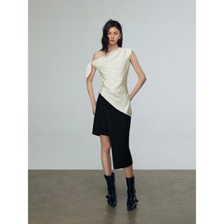 Áo lụa Tô châu, áo kiểu lệch vai cách điệu vạt chéo bất đối xứng thiết kế buộc nơ đủ size SML