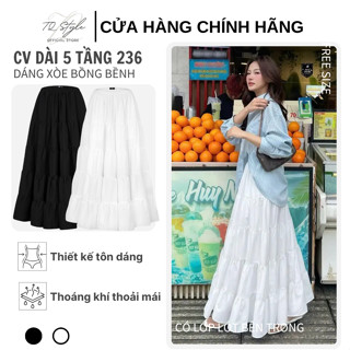 Chân Váy Midi Dáng Dài 5 Tầng Xòe Bồng Bềnh Lưng Chun Cạp Trễ Có Lớp Lót Trong Freesize TQ Style 236
