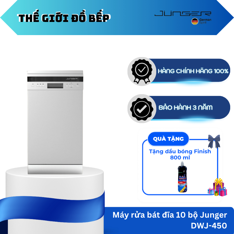 Máy Rửa Bát Junger DWJ-450 - Dung Tích 10 Bộ Châu Âu - Khoang Rửa Inox 304 Cao Cấp - TGB
