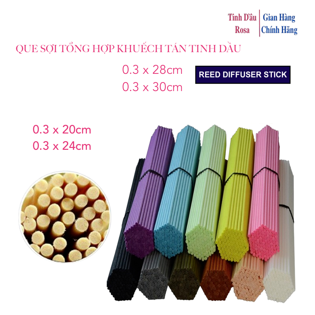 Que khuếch tán tinh dầu toả hương gồm que mây tự nhiên & que sợi tổng hợp nhiều màu 3mm x 20cm, 3mm 