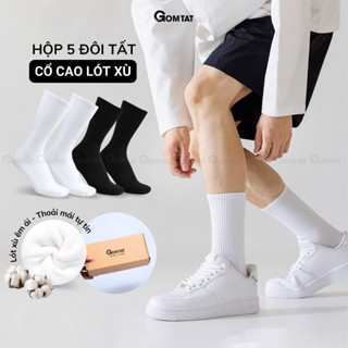 [Deal Trên LIVE] Hộp 5 đôi tất xù GOMTAT cổ cao trơn nam nữ có đệm xù dày chất liệu cotton êm chân - TATXU-TRON-CB5