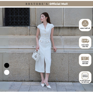 [BBSTORE'S] Đầm Suông Công Sở Cotton Cổ Tim Tay Cap Form Suông Nút Kim Loại - D4490B