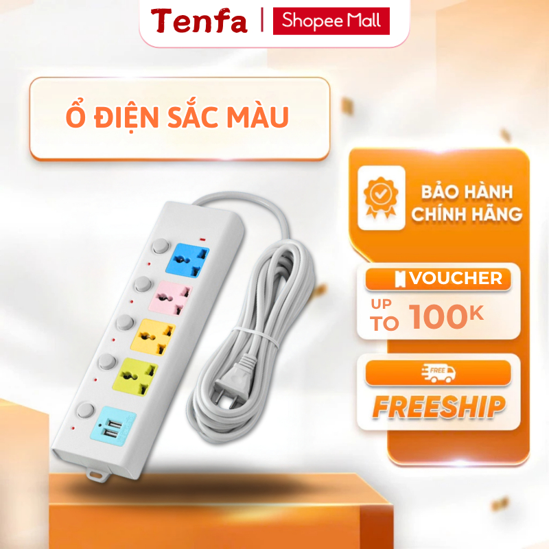 Ổ Cắm Điện  USB Đa Năng Cao Cấp Chống Giật Dây Dài 4m, 2 Cổng Cắm USB Công Suất 2500W Có Chốt An Toàn Tiện D