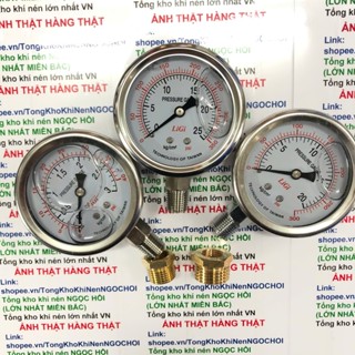  ẢNH THẬT HÀNG XỊN Đồng hồ đo áp suất hơi khí nén mặt 63mm dầu chân ren 13  có Dầu chống rung   Kèm lơ chuyển đổi ren  