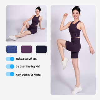  Đồ Tập Gym Yoga Nữ Livan LV25N01F513 Áo Bra Kèm Đệm Rời; Quần Đùi Biker Co Giãn Bộ Đồ Tập Thể Thao Đùi Nữ Cá Tính 