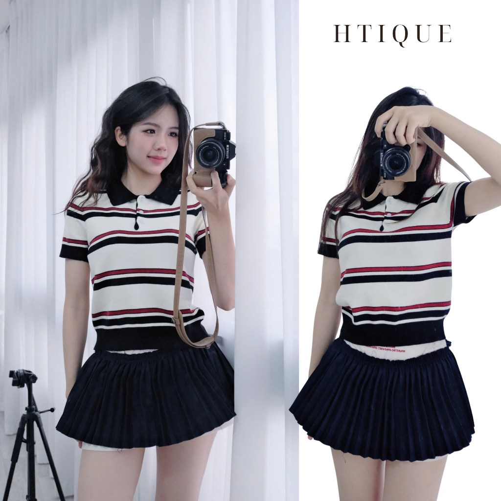 (BST hè HTIQUE) DEAL mở bán Áo len Polo họa tiết kẻ ngang basic, Áo len dệt kim nhẹ nhàng HT22