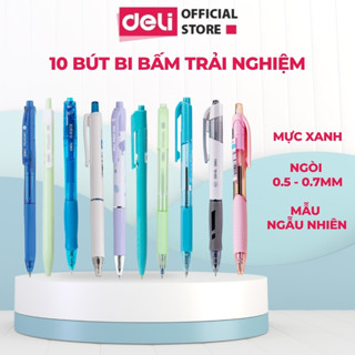 Combo 10 Bút Bi Bấm Deli Ngẫu Nhiên Trải Nghiệm Mực Xanh Ngòi 0.5mm/0.7mm Viết Mượt – Bấm Êm – Chuẩn Trend