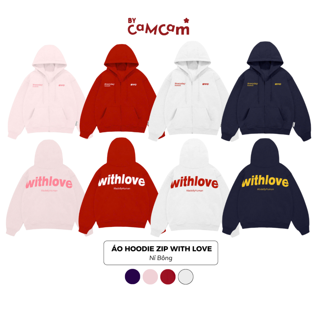 Áo Hoodie Zip Nỉ Bông Khoá Kéo 2 Đầu WITHLOVE Form Boxy 𝑩𝒚𝒄𝒂𝒎𝒄𝒂𝒎 Basic Phong Cách Hàn Quốc AHOD265 | BigBuy360 - bigbuy360.vn