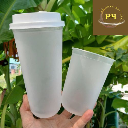 Ly (cốc) nhựa tim nhám trắng ĐÁY BẦU chịu nhiệt, cứng cáp, sang chảnh 500m, 700ml