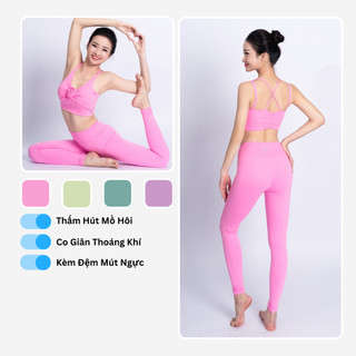  Bộ Tập Yoga Nữ Livan LV24N01F507 Áo Bra Nhún Hoa Có Đệm Rời & Quần Legging Cạp Cao Co Giãn Đồ Tập Gym Yoga Nữ 