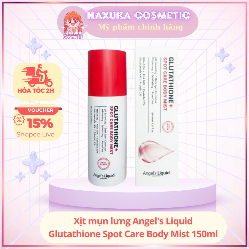 Xịt Mụn Lưng Angel's Liquid Glutathione Dưỡng Trắng Cơ Thể Và Giảm Mụn Lưng Angel Liquid 150ml