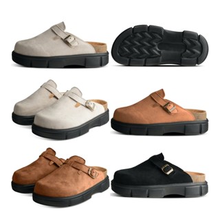 RENCHO TASMAN PREMIUM ĐEN CÓ KHÓA dép nam nữ da bít mũi LÓT DA BÒ NGUYÊN TẤM đế cao 6cm