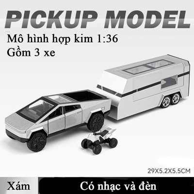 Đồ chơi mô hình xe bán tải du lịch KAVY kèm xe mô tô bằng hợp kim có nhạc và đèn gồm 3 xe