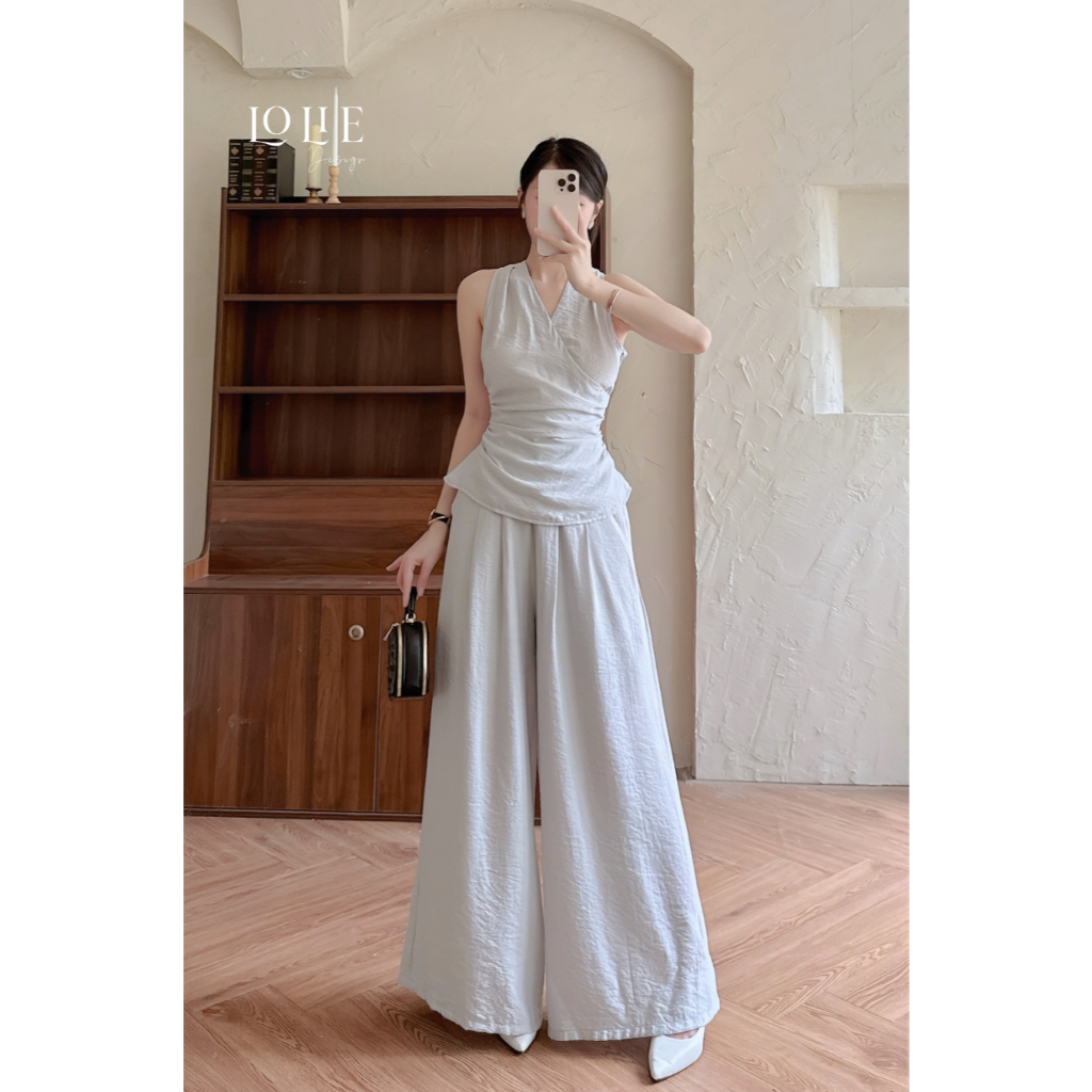 Set áo cổ yếm xuân hè sang chảnh (gồm áo & quần) - S1438 - Design by Lolie