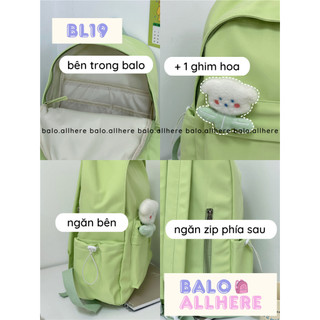 [SẴN] Balo Đi Học Trơn Basic Kèm Ghim Hoa Bông BL19