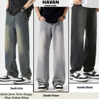 Quần Jean Ống Rộng Nam Wash 3 Màu Đen Trầm SMOKE Cạp Cao Havan, Quần Bò Nam Ống Suông Rộng Phong Cách Retro Cao Cấp JS05