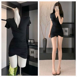  Đầm body đầm 342 bo nhún chéo hai lớp tôn dáng che khuyết điểm 