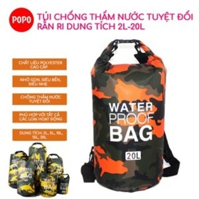 Túi chống thấm nước rằn ri POPO, túi đeo chéo chất liệu polyester cao cấp dung tích từ 2L đến 20L