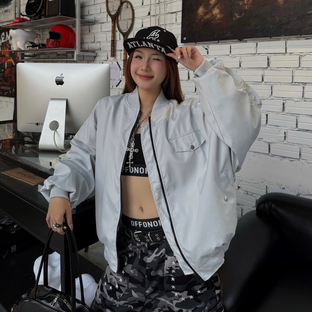 Áo Bomber Jacket Tay nhún BOMBER ZIP BOXY - Áo khoác Dù TANU tay nhún cánh dơi nam nữ unisex màu XÁM