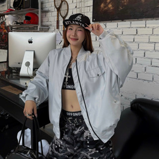 Áo Bomber Jacket Tay nhún BOMBER ZIP BOXY - Áo khoác Dù TANU tay nhún cánh dơi nam nữ unisex màu XÁM CHÌ/ĐEN 🖤