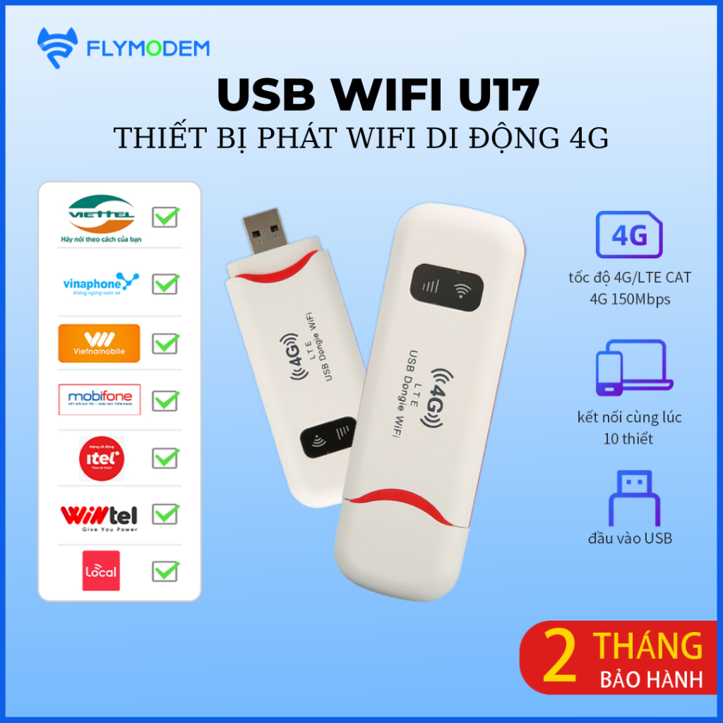 [HOT-TẶNG SIM DATA VIETTEL 5GB/NGÀY TỐC ĐỘ CAO] Thiết Bị Phát Wifi Di Động FLYMODEM U17 Kèm CĐ TypeC