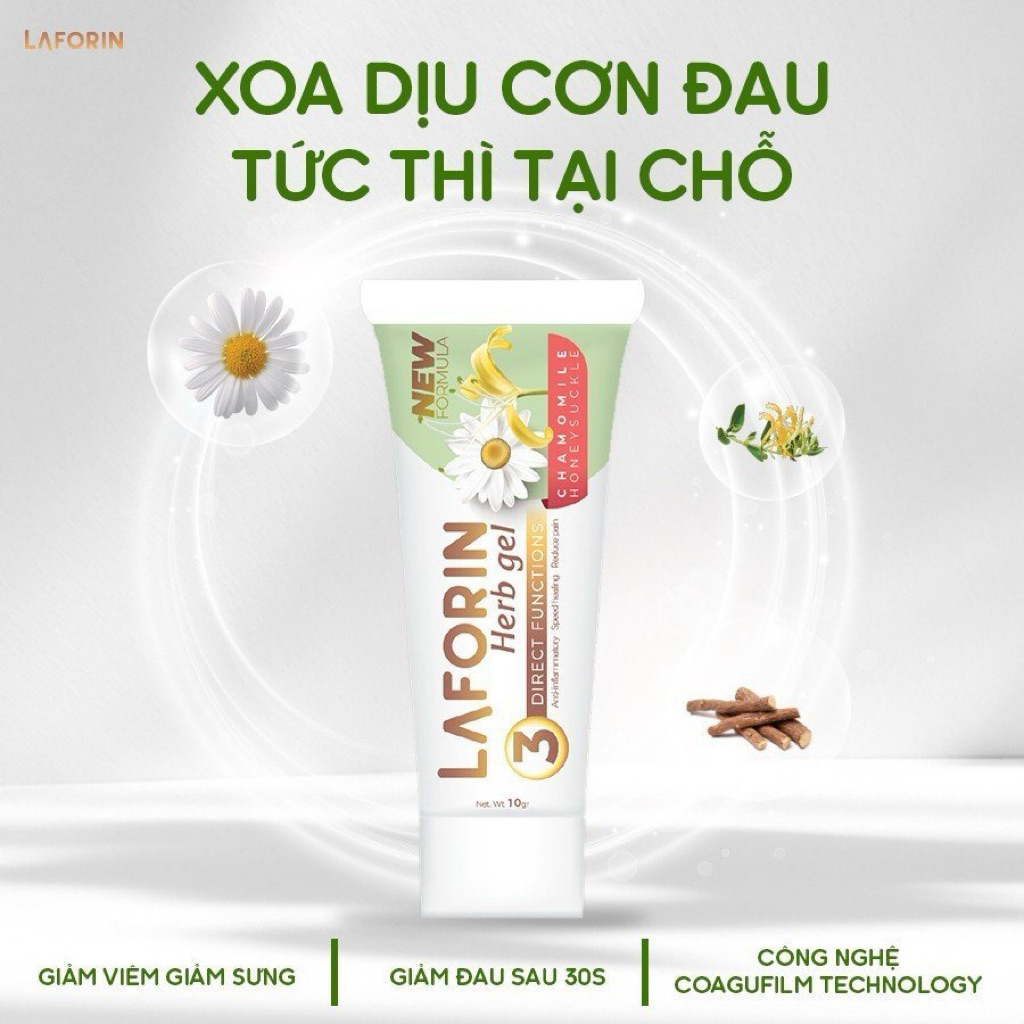 Gel bôi niêm mạc miệng Laforin Herbgel giảm viêm lợi, đau răng, loét miệng (Tuýp 10g)