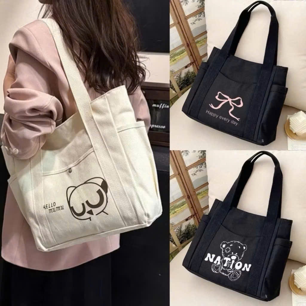 TÚI TOTE VẢI CANVAS ĐEO VAI IN  HOẠ TIẾT FORM RỘNG CHO NÀNG NĂNG ĐỘNG | BigBuy360 - bigbuy360.vn