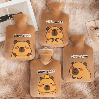 Túi Chườm Nóng 500ml Hình Gấu Capybara – Bình Chườm Giữ Nhiệt Vải Nhung Siêu Mềm, An Toàn, Dễ Thương