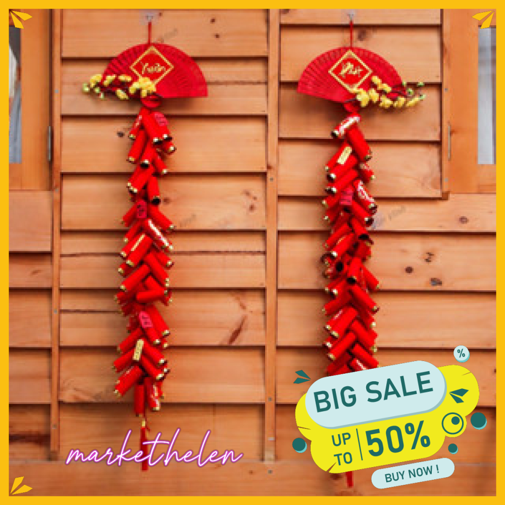 Chùm Pháo Giấy Đỏ Mô Hình Dài 130CM PG03 Trang Trí Tết Decor Ngày Xuân MARSS037
