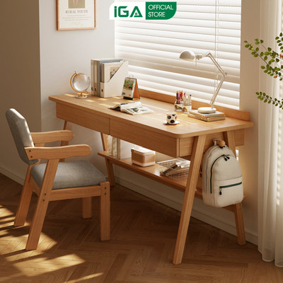 Bàn làm việc gỗ MDF kết hợp ngăn kéo và kệ sách tiện ích thương hiệu IGA  - GP376