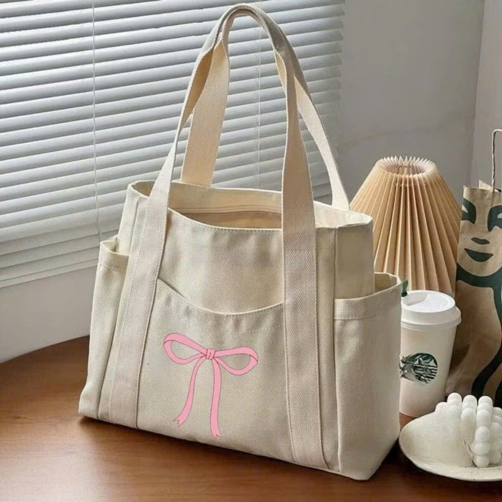 Túi tote túi vải canvas có ngăn phụ túi đeo vai đi học đi chơi thời trang Hàn Quốc đựng vừa khổ A4 cho học sinh-03 | BigBuy360 - bigbuy360.vn