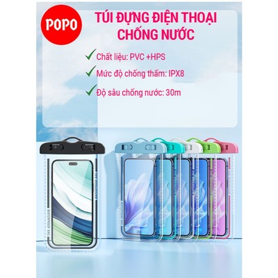 Túi chống nước dành cho điện thoại POPO, nhựa dẻo chắc chắn, chống thấm IPX8 an toàn và tuyệt đối