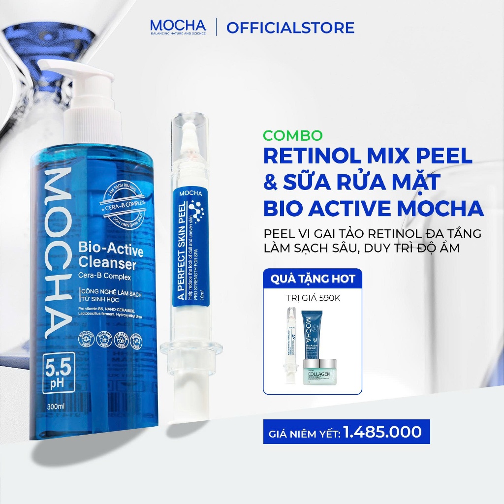 Peel Da Mocha + Sữa Rửa Mặt Mocha Bio Active Dịu Nhẹ Lành Tính Cho Cả Da Dầu Mụn Nhạy Cảm